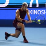 Tennis - ATP 500 - Japan Open Tennis Championships - Ariake Colosseum, Tokyo, Japan - September 25, 2025 Spain's Carlos Alcaraz in action during his round of 32 match against Argentina's Sebastian Baez REUTERS/Manami Yamada