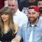 Taylor Swift and Travis Kelce attend the game between the New York Knicks and Cleveland Cavaliers at Rocket Arena in Ohio, United States, on May 23, 2026. (AFP Photo)